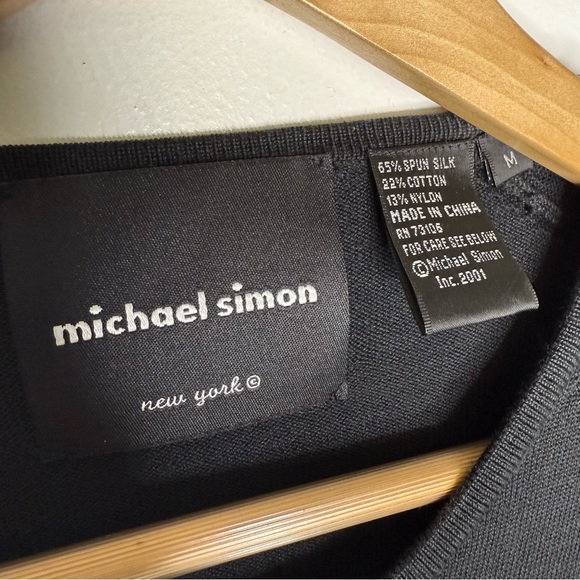 Michael Simons Black Top with Blue and Silver Embellishments Silk Cotton Size M - Picture 3 of 5